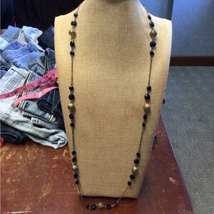Elegant Black, Dk Blue and Gold Beaded Necklace